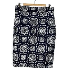 Ann Taylor Mandala Print Pencil Skirt Navy Womens 6 Batik Career Office Business